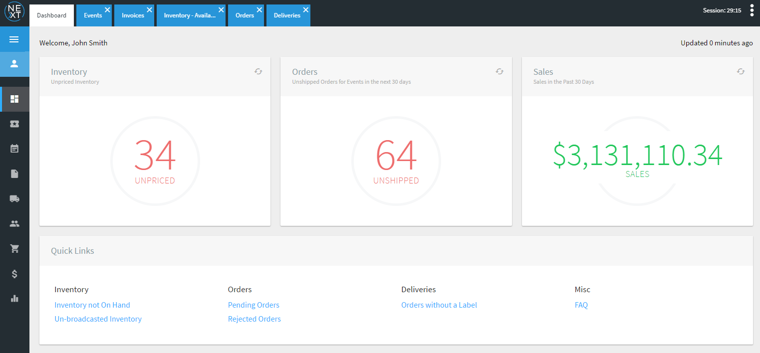 screenshot of the dashboard view of POSNext